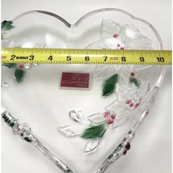 Celebrations by Mikasa Heart Shaped Poinsettia Dish Holiday Bloom 10.5” Glass - Picture 8 of 9